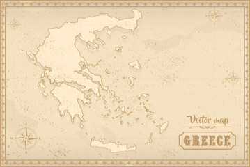 Fototapeta premium Map of Greece in the old style, brown graphics in retro fantasy style