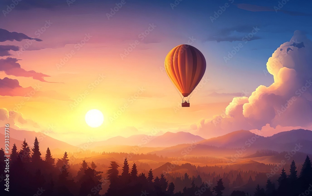 Wall mural a hot air balloon floating over picturesque landscapes