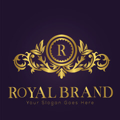 Letter R golden crown logo vector illustration.