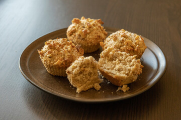 Coconut and Banana Muffins with Walnuts Close-Up