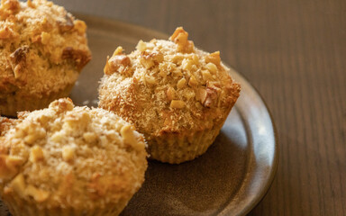 Coconut and Banana Muffins with Walnuts Close-Up