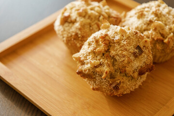 Coconut and Banana Muffins with Walnuts Close-Up