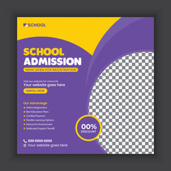 School admission social media post and web banner template or Back-to-school online marketing banner layout design.
