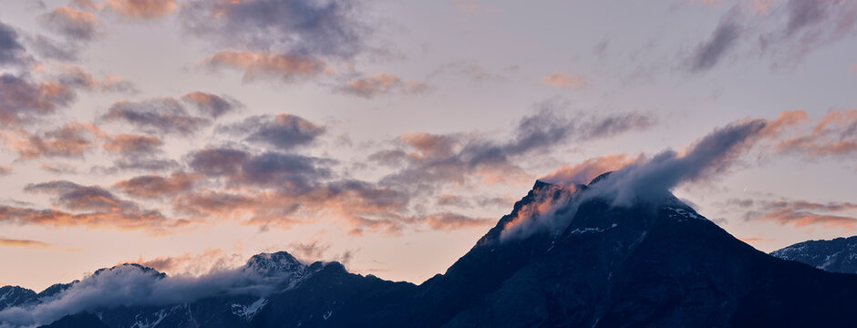 Scenic, majestic mountain landscape under dramatic sky, Mieming Range, Tyrol, Austria
