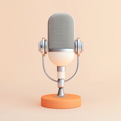 A vintage-style microphone on a simple, pastel background, showcasing a classic design ideal for recordings or broadcasts.