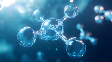 Crystalline Molecular Structure with Blue Background and Bokeh
