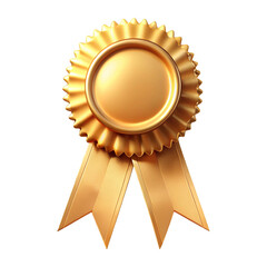 Golden award medal with red ribbons on symbolizing achievement