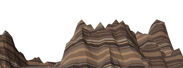 Bedded sandstone mountain. Sedimentary terrain. Brown layered stone mountain