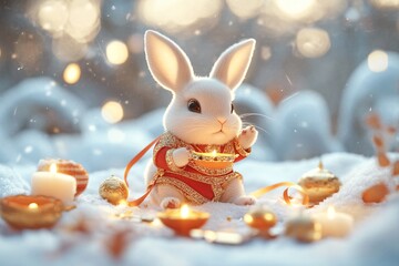 Elegant Rabbit in Diwali Themed Clothing