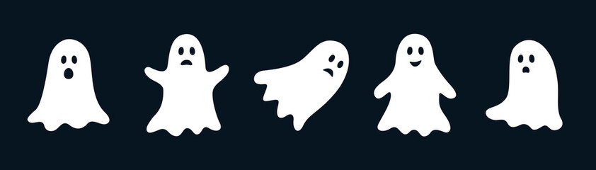 set of cute halloween ghosts vector illustration