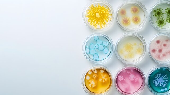 Microbial Cultures Growing in Petri Dishes