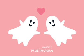 cute little halloween ghost couple minimalistic design vector illustration