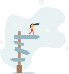 Search for right direction, business opportunity or success way, make decision or career path,flat design with people.