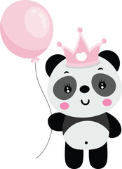 Cute princess panda holding a balloon
