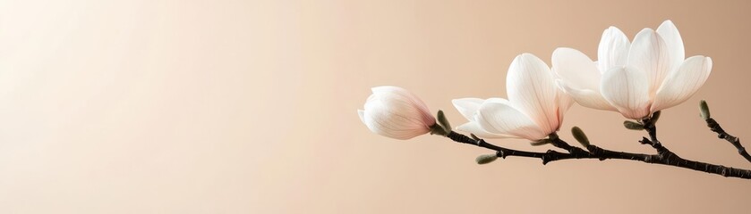 Delicate magnolia blooms in soft pastel tones, set against a neutral backdrop, perfect for springthemed wall art