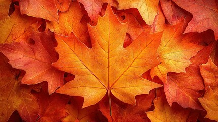   A cluster of orange and yellow foliage atop a bed of crimson and golden leaves on a layer of red and yellow foliage