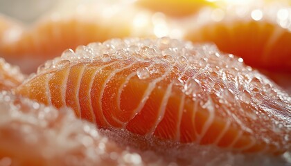 Close-up of fresh salmon fillets, showcasing rich color and texture, perfect for culinary or seafood-related projects.