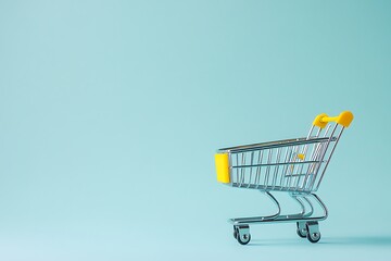 Colorful Shopping Bags and Cart on Minimalist Blue Background for Online Retail and E-commerce