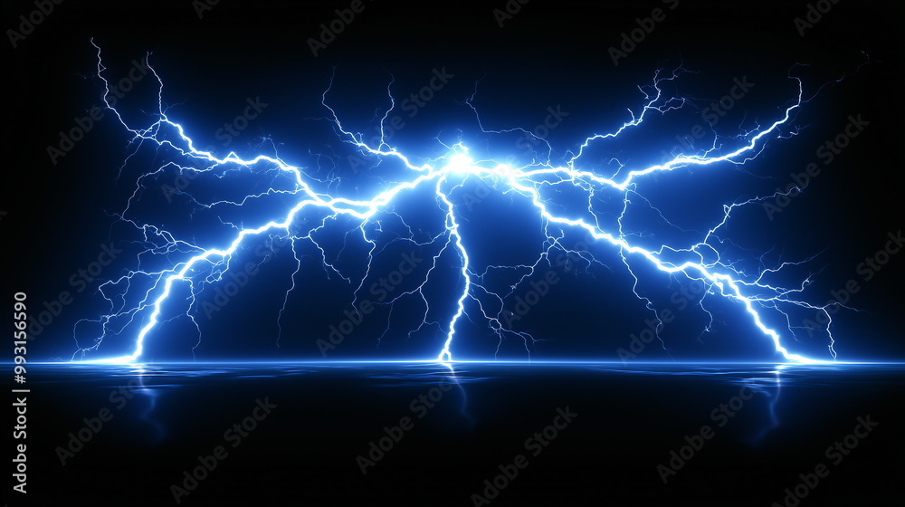 Wall mural a scene full of lightning and electric rays isolated on a empty plain clean black background