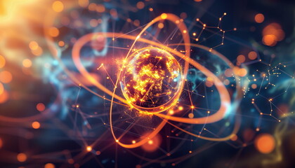 Obraz premium Visualization of atomic structure with electrons orbiting a nucleus, representing fundamental concepts in quantum mechanics