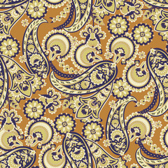 Seamless pattern based on traditional Asian elements Paisley. Traditional colorful seamless paisley vector pattern. Pattern for textile design or fabrics. Fashionable delicate design