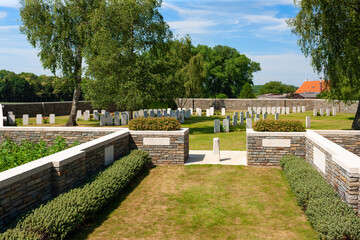 Polygon Wood Cemetery, near the village of Zonnebeke, east of the town of Ypres, Ieper, Belgium. Commonwealth War Graves Commission burial ground for the dead of the First World War.