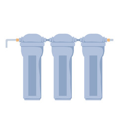 Water purification filters system in flat design. Filtration supply process. Vector illustration isolated.