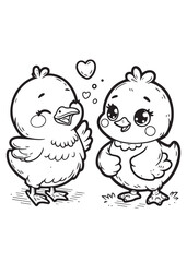 Kid coloring page happy chick