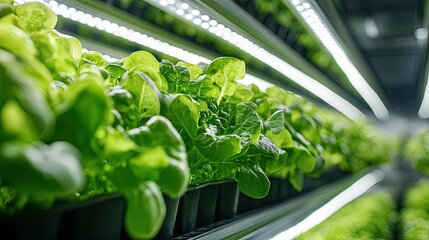 Fresh Green Lettuce Growing in Indoor Hydroponic Farm