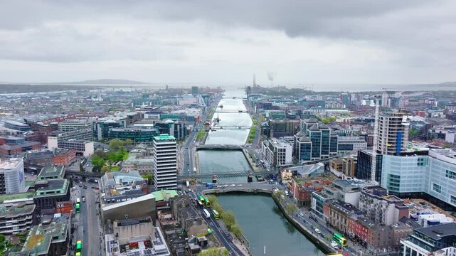 Aerial of the City of Dublin in Ireland