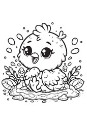 Cute bird in the nest kid coloring design 