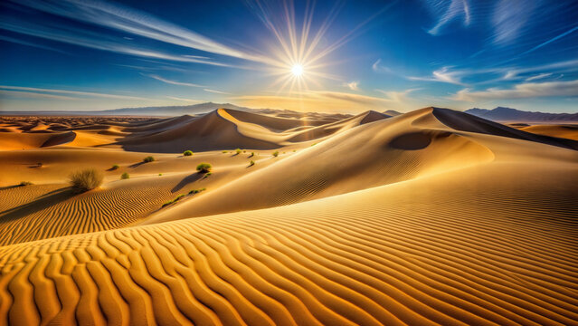 Amazing landscape with sand dunes and sunlight in the desert