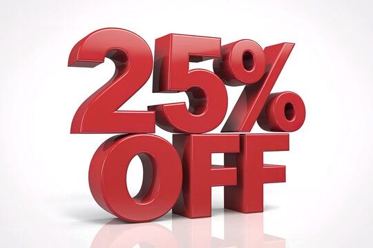 A 3D graphic of vibrant red text that prominently displays the words '25% OFF'.