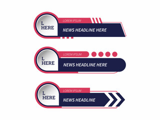 Vector lower third or television news bar design template, with dark blue, and red colors, isolated on white background
