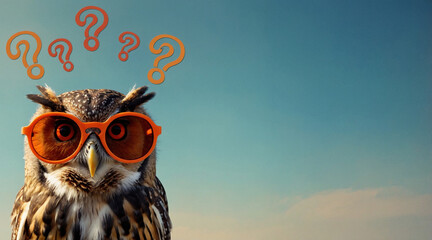 Funny Owl Wearing Sunglasses with Question Marks