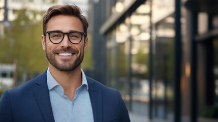 Fototapeta premium Confident Job Seeker Smiling at Interview Location