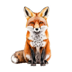 A realistic illustration of a fox with a vibrant orange fur coat, sitting gracefully. Ideal for wildlife and nature projects.