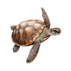 Naklejka premium A realistic illustration of a sea turtle swimming gracefully underwater, showcasing its beautiful shell and detailed features, isolated on a white background.