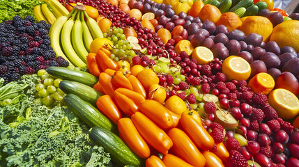 A Vibrant Display of Fresh Fruits and Vegetables Promoting Balanced Nutrient Intake for Optimal Health