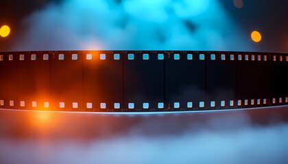 Obraz premium Rustic Filmstrip with Worn Edges and Glowing Light Leaks for Classic Cinematic Vibe
