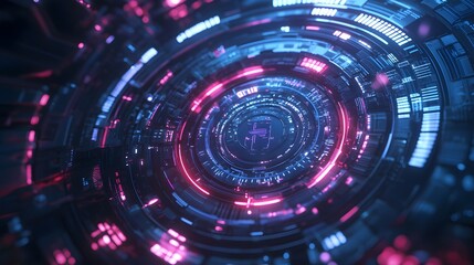 Fototapeta premium Abstract Digital Interface with Glowing Pink and Blue Rings