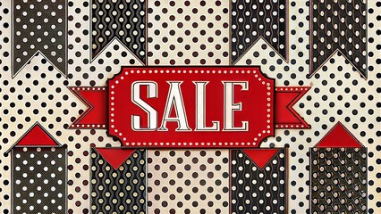 Vintage style sale sign surrounded by decorative patterned ribbons on a textured background for promotions.