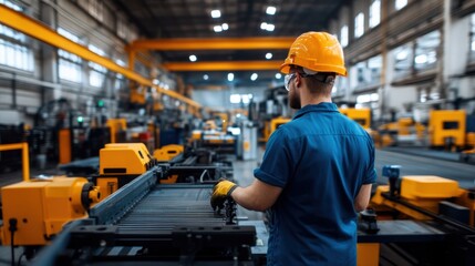 Industrial Worker in Factory with Machinery and Equipment