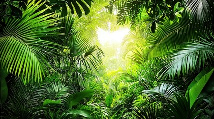  A lush green forest with leafy foliage bathed in sunlight