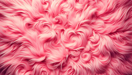 Obraz premium Pink fur texture top view. Pink sheepskin background. Fur pattern 