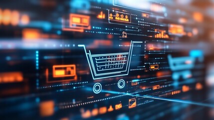 Obraz premium Digital E-Commerce and Online Business Concept with Abstract 3D Shopping Cart Elements