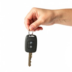 Hand holding a generic car key.