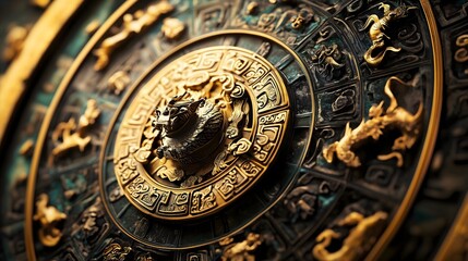 Naklejka premium Intricate Illustration of Chinese Zodiac Wheel: Detailed and Symbolic Design