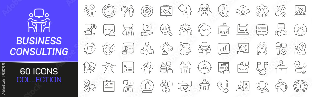 Poster business consulting line icons collection. thin outline icons pack. ui icon collection. set of line 