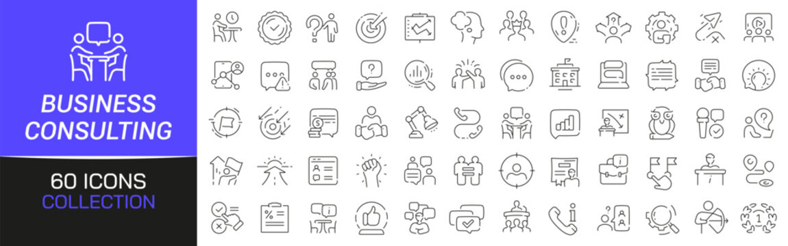 Business consulting line icons collection. Thin outline icons pack. UI icon collection. Set of line web pictogram